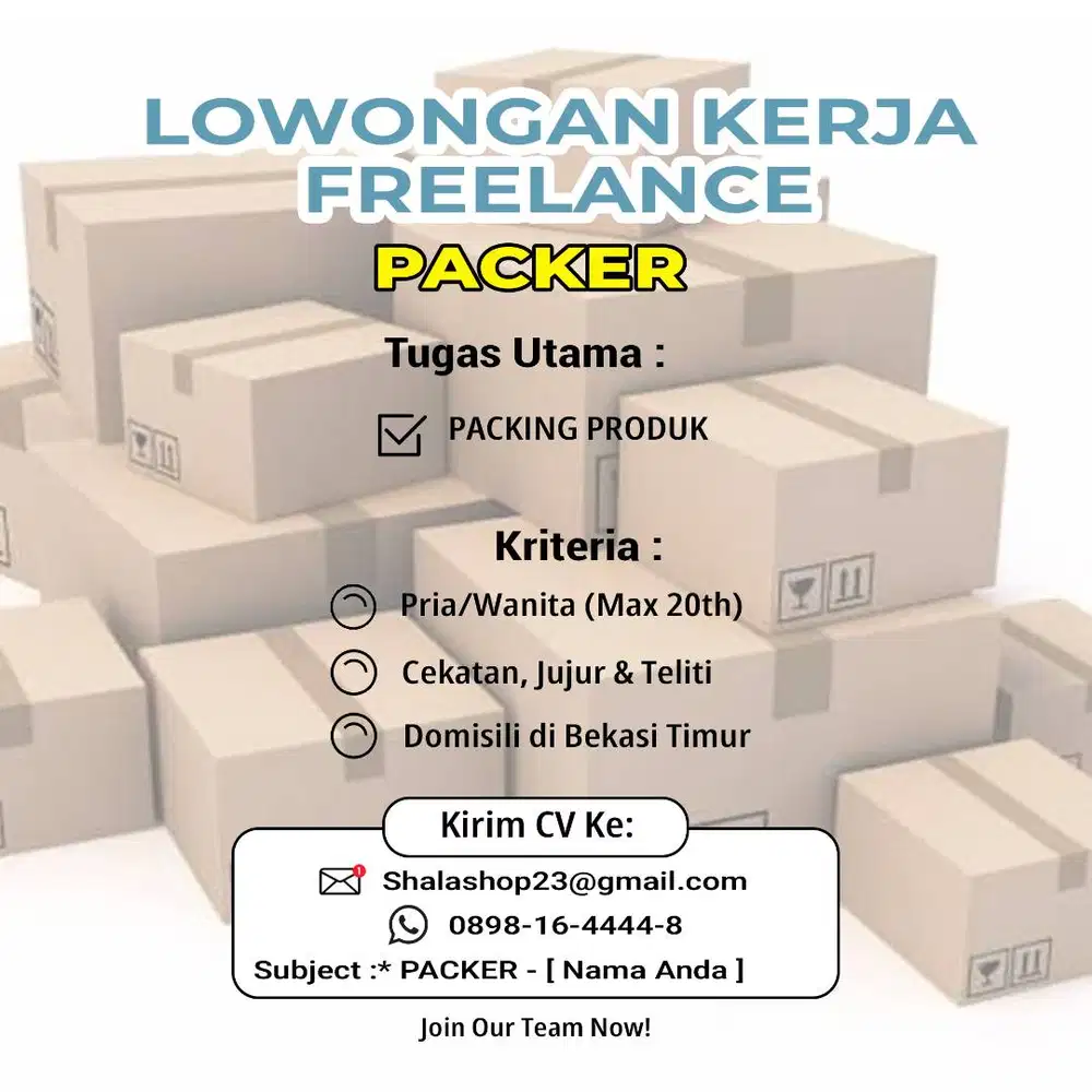 Lowongan Kerja Packer Gudang Harian - Freelance Gaji 150rb / Hari (Bis