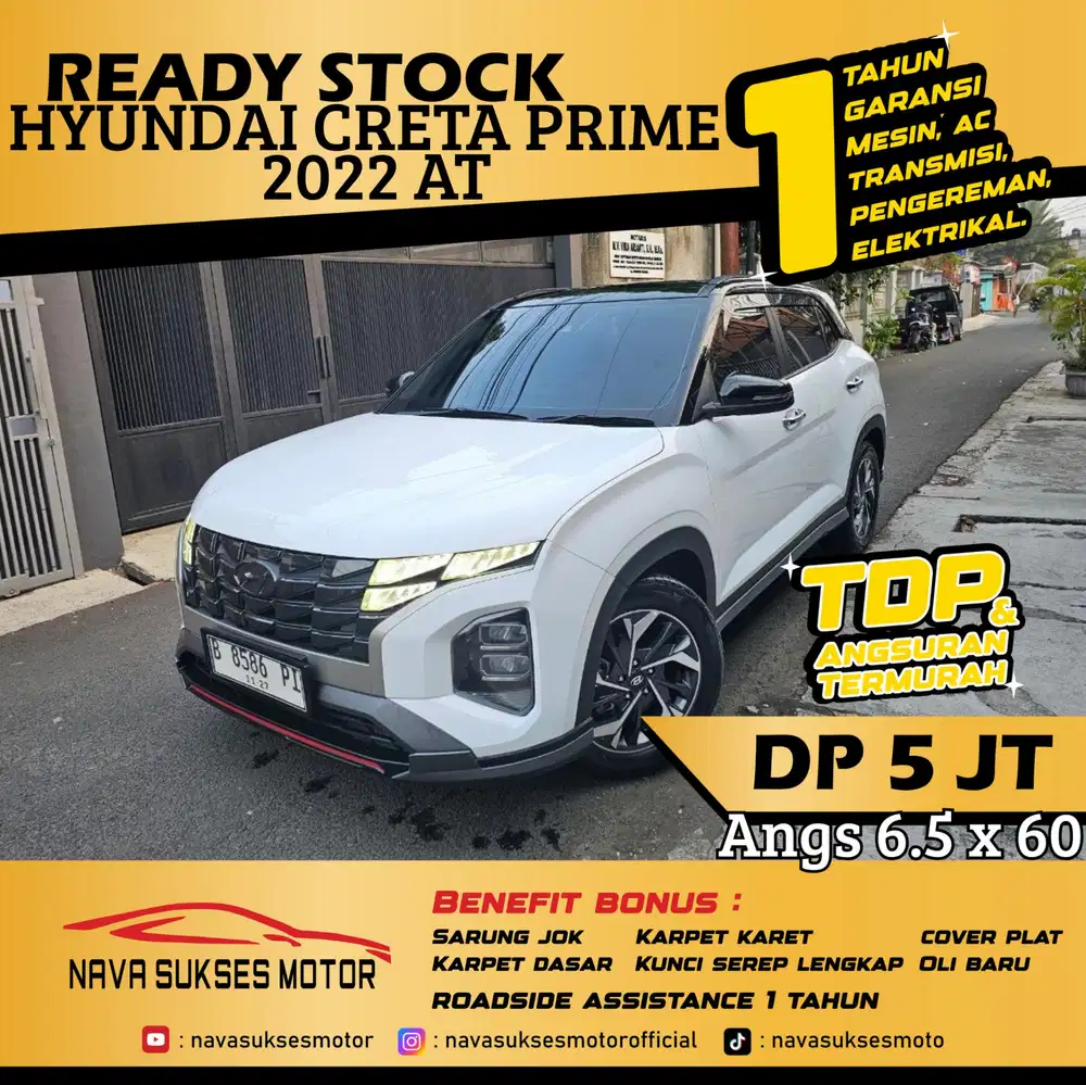 TDP 5 Jt Angs Termurah Hyundai Creta Prime 2022 Matic Putih Low Km