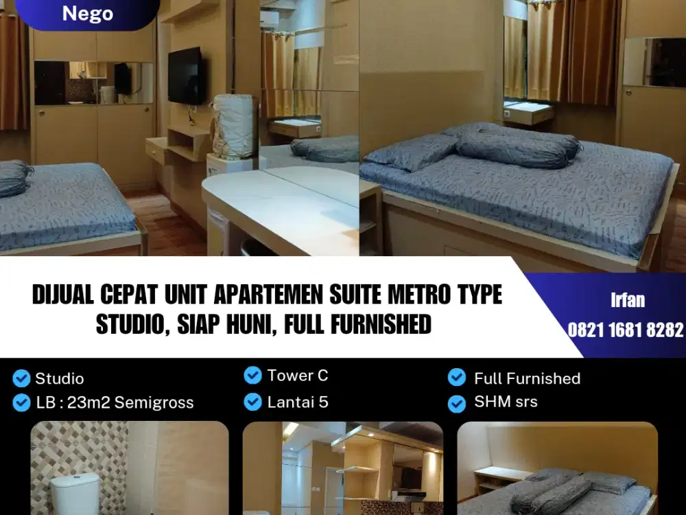 Dijual Cepat Unit Apartemen Suite Metro Type
Studio, Siap Huni, Full Furnished