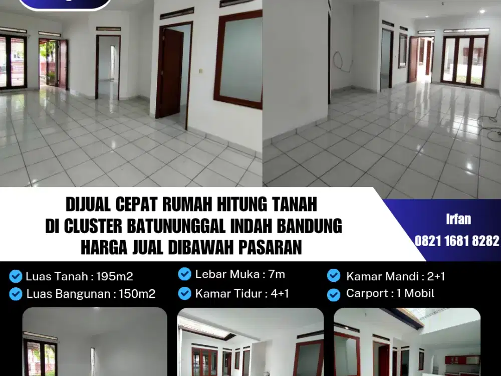Dijual Cepat Rumah Hitung Tanah
Di Cluster Batununggal Indah Bandung
Harga Jual Dibawah Pasaran.