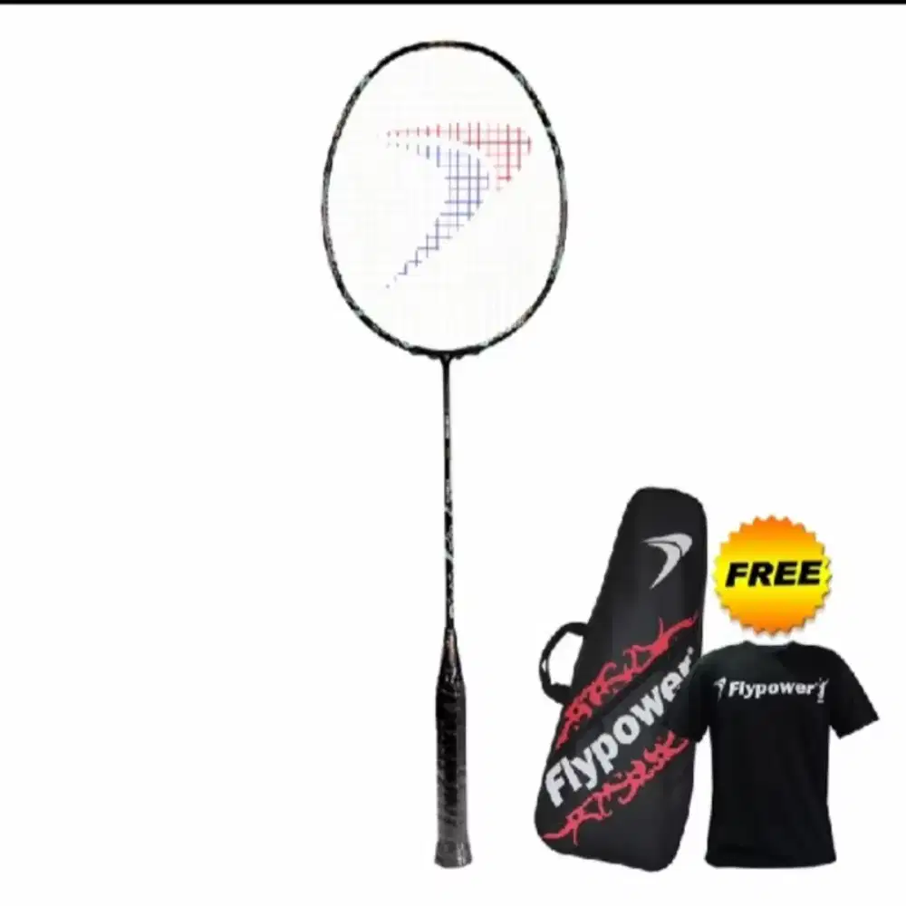 Flaypower Tizona Raket badminton Black gold.Free tas dan kaos(28-32lbs
