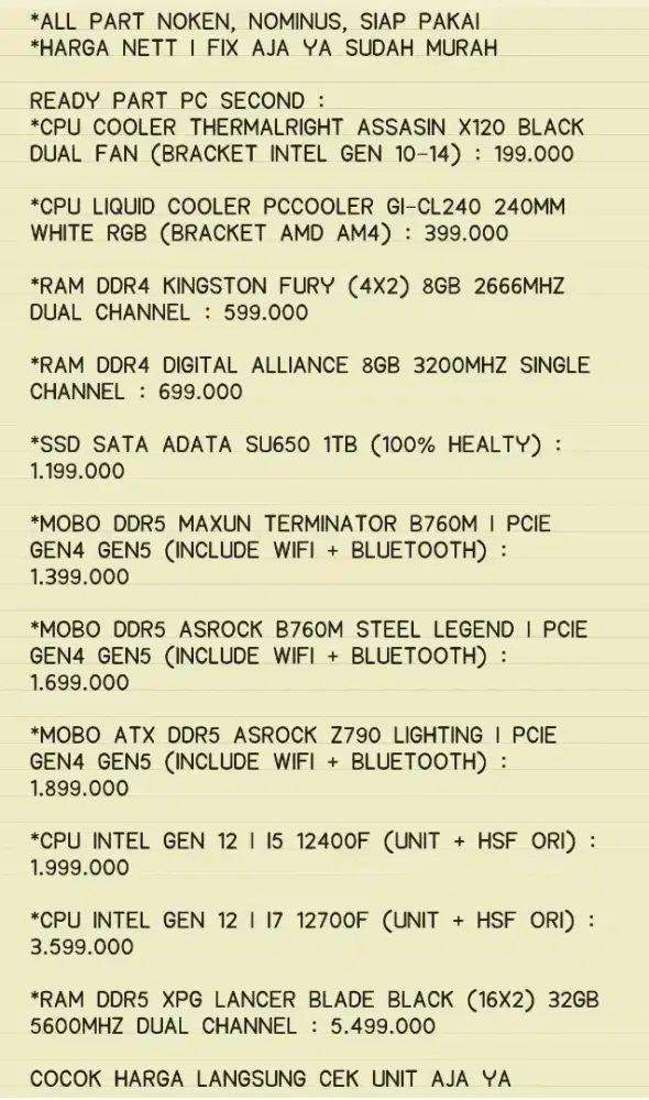 ready part pc i7 gen 12 | i5 gen 12 | ram ddr5 32gb dll