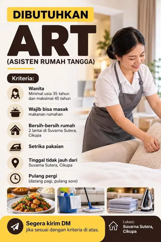 Loker ART (dibutuhkan asisten rumah tangga)