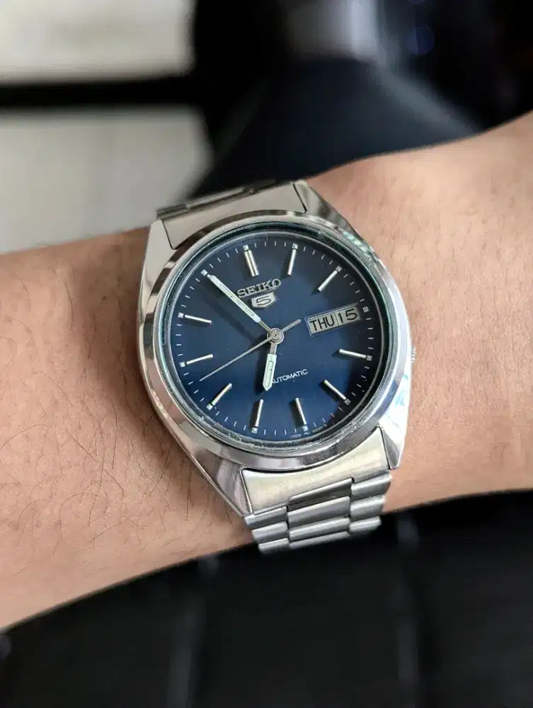 Jam Seiko 5 automatic dark blue dial original