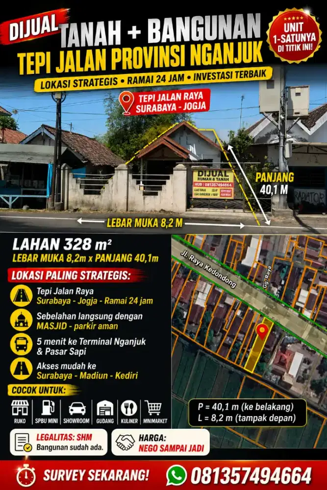 Tanah dan Bangunan strategis di tepi jalur Nasional
