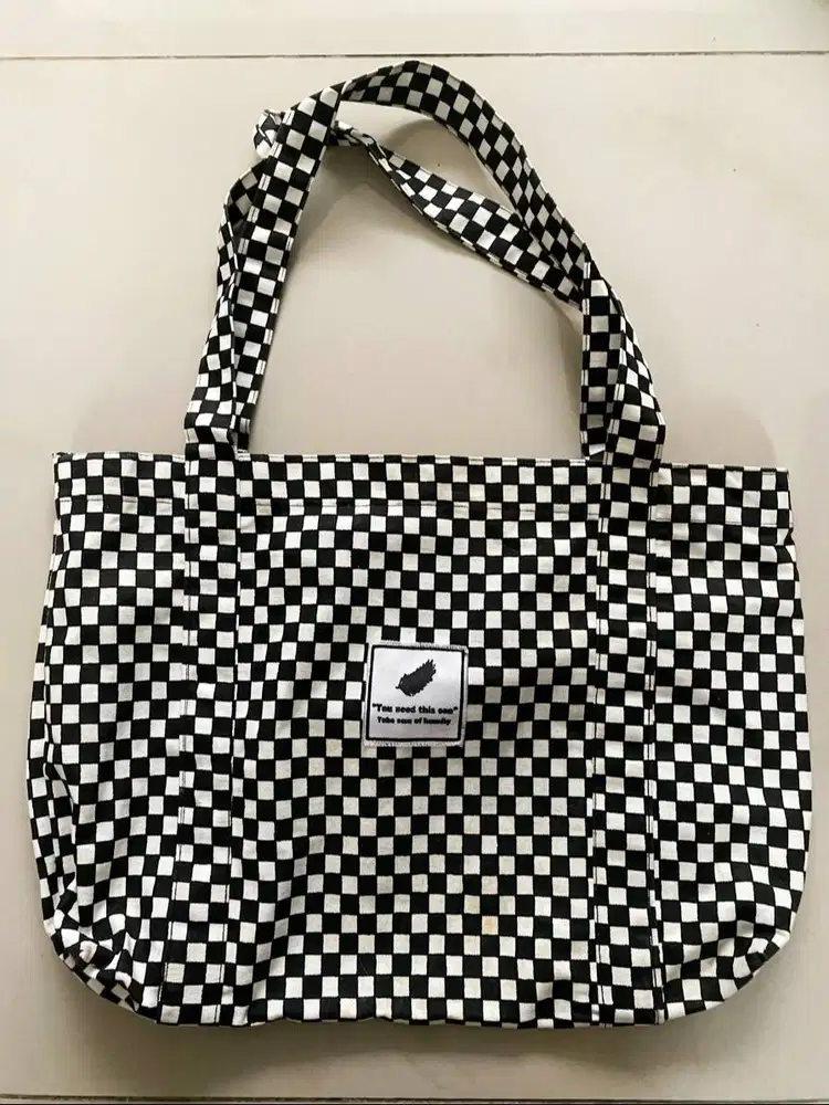 JUAL MURAAAHH - TOTE BAG KOREA – KOTAK KOTAK - NEW