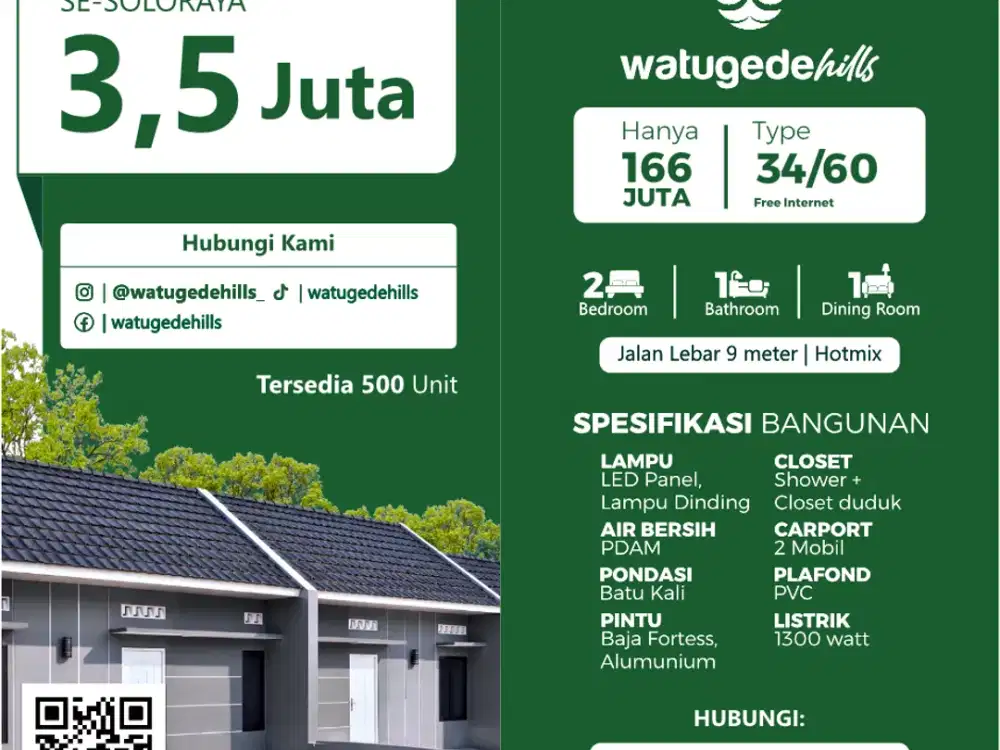 Rumah Subsidi Type 34/60, Cukup Rp3,5 Juta Terima Kunci!