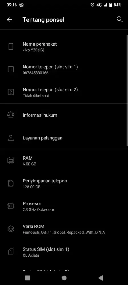 Vivo y20s ram:6/128