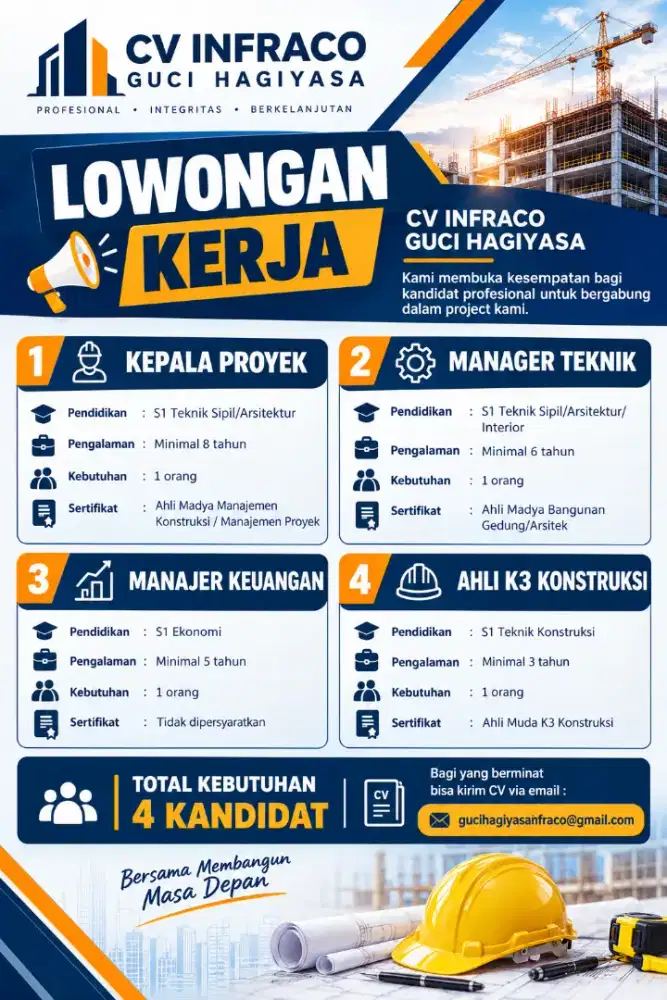 Dibutuhkan 4 Tenaga Ahli