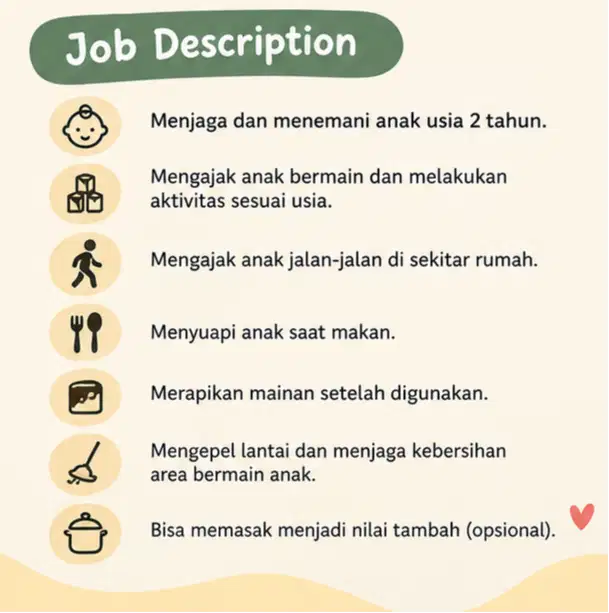 LOWONGAN BABY SITTER ANAK USIA 2 TAHUN