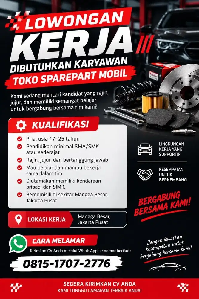 CARI KARYAWAN TOKO SPAREPART MOBIL