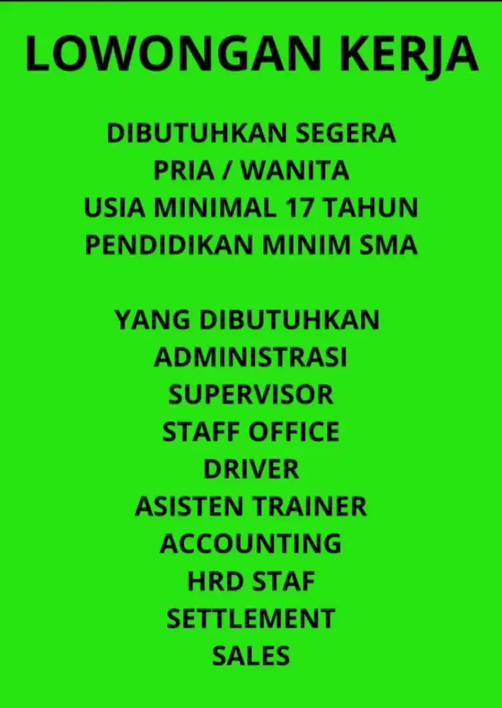 Dibutuhkan segera