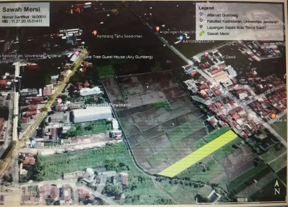 Jual sawah. dekat RS Margono Suekarjo Purwokero