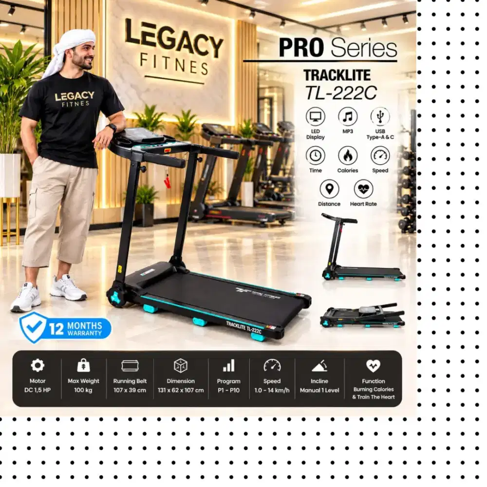 Treadmill Elektrik TOTAL FITNESS TL-222C alat olahraga DVR-176