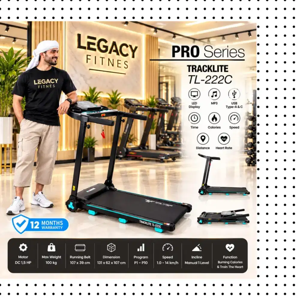 Treadmill Elektrik TOTAL FITNESS TL-222C alat olahraga DVR-176