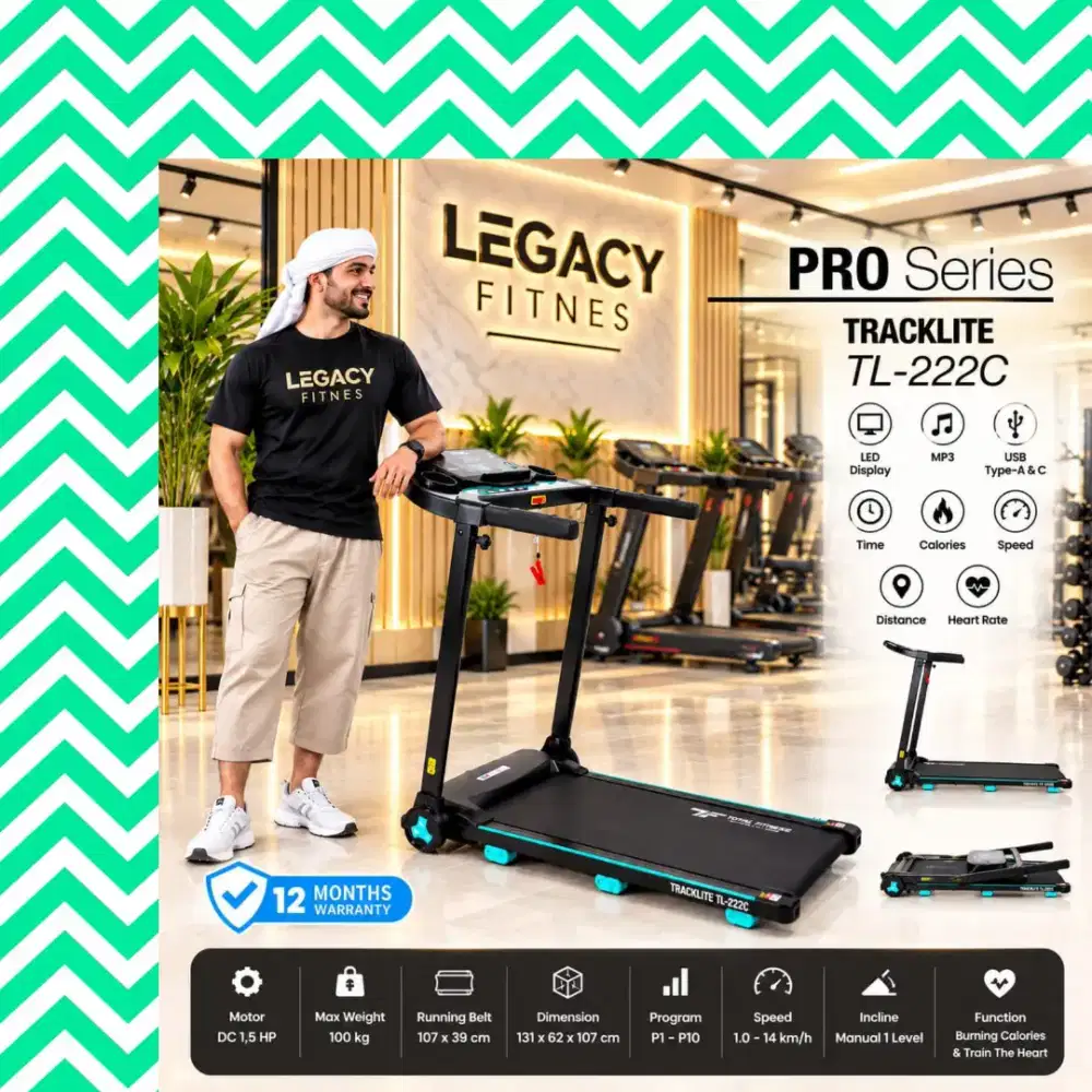 Treadmill Elektrik TOTAL FITNESS TL-222C alat olahraga DVR-176