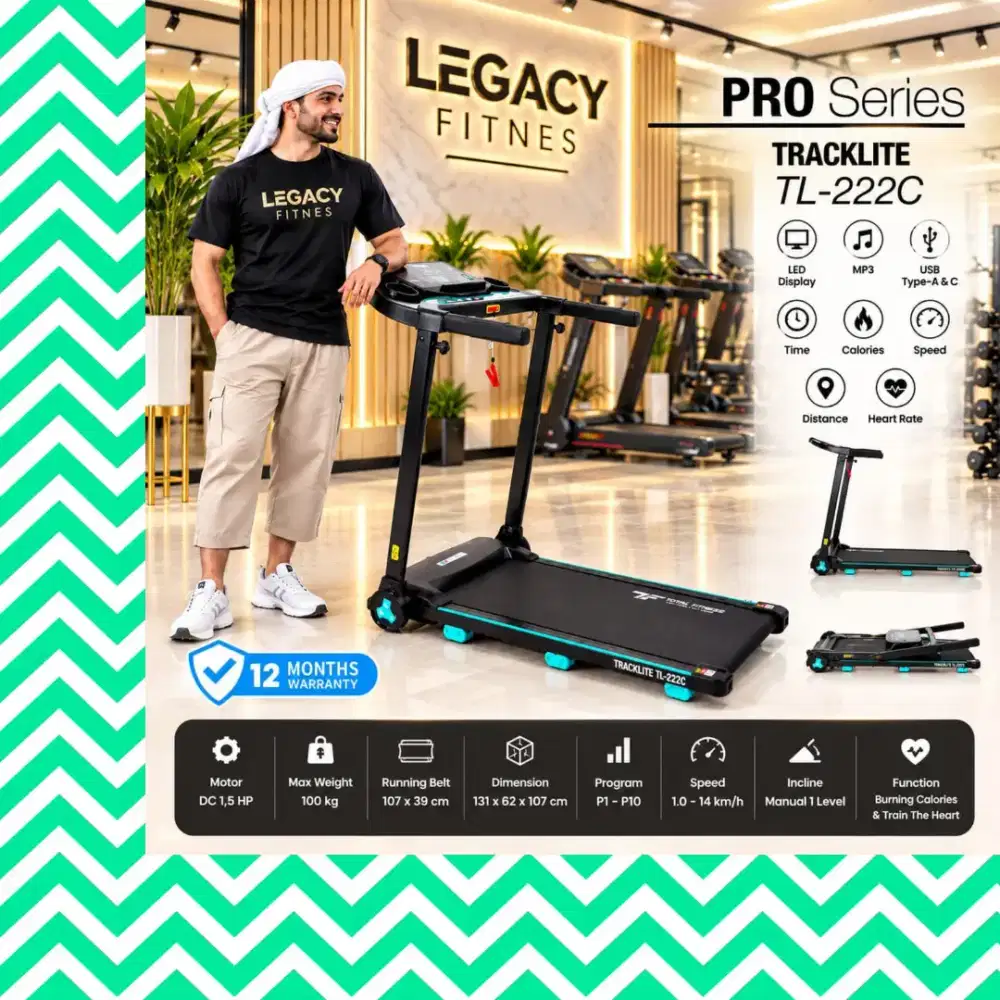 Treadmill Elektrik TOTAL FITNESS TL-222C alat olahraga DVR-176