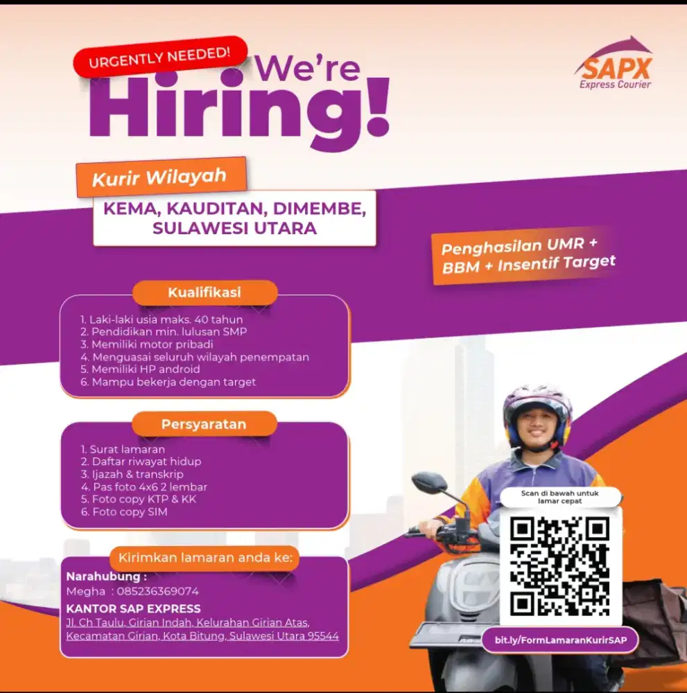 DIBUTUHKAN KURIR DELIVERY DAN PICK UP