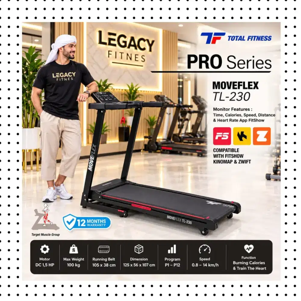 Treadmill Elektrik TOTAL FITNESS TL-230 alat olahraga RBY-382