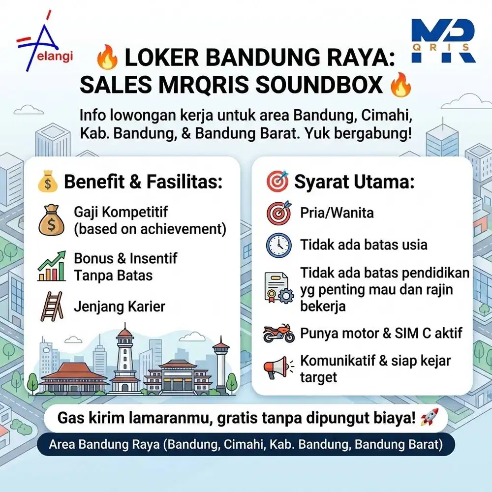 Dibutuhkan segera Sales MRQRIS Soundbox area bandung raya & Cimahi