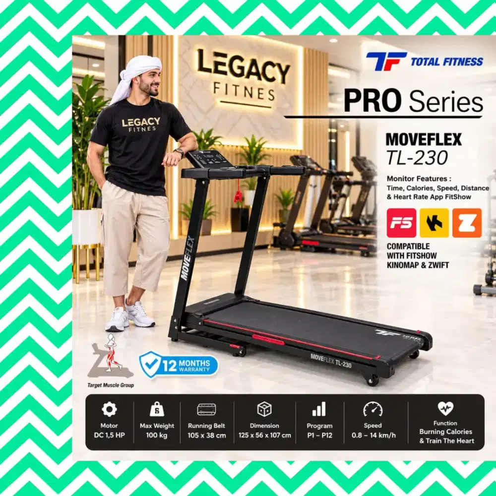 Treadmill Elektrik TOTAL FITNESS TL-230 alat olahraga RBY-382