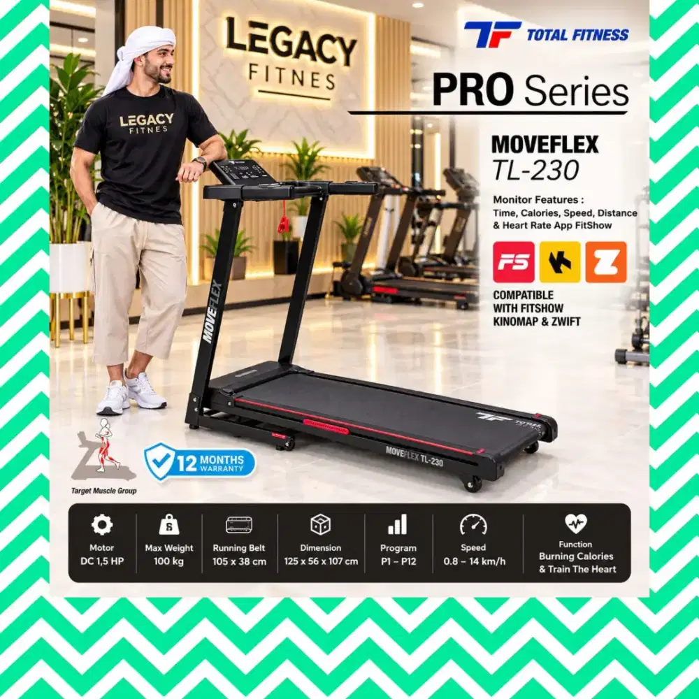Treadmill Elektrik TOTAL FITNESS TL-230 alat olahraga RBY-382