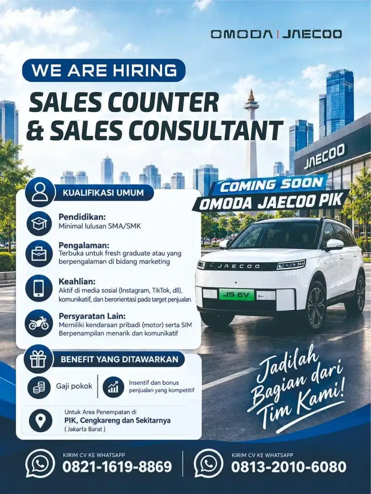 Di Butuhkan Marketing sales Mobil Jaecoo