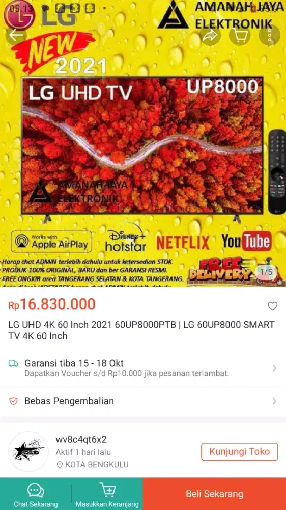 SMART TV LG 60 INCH UP8000PTB