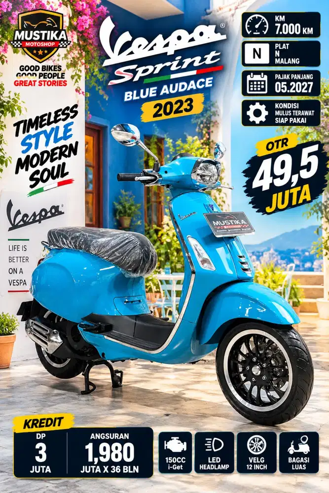 Km 7rb‼️Vespa Sprint 150 Blue Audace. N Malang. DANNY Mustika Sulfat