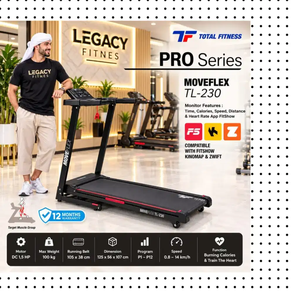 Treadmill Elektrik TOTAL FITNESS TL-230 alat olahraga RBY-382