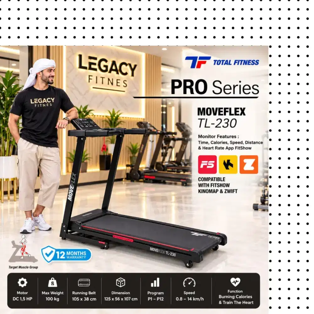 Treadmill Elektrik TOTAL FITNESS TL-230 alat olahraga RBY-382