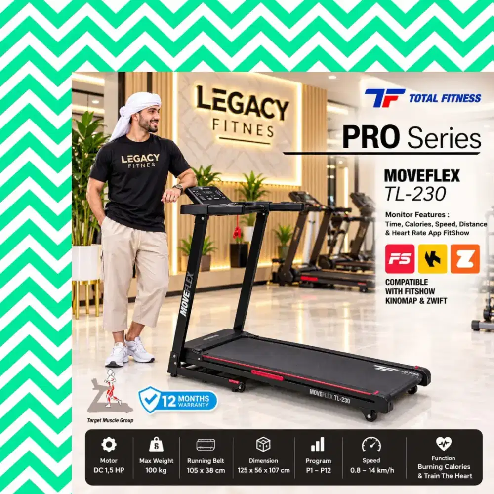 Treadmill Elektrik TOTAL FITNESS TL-230 alat olahraga RBY-382