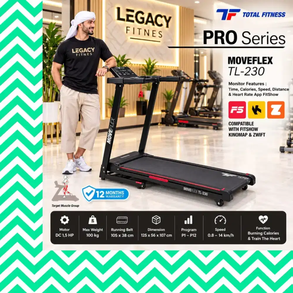 Treadmill Elektrik TOTAL FITNESS TL-230 alat olahraga RBY-382
