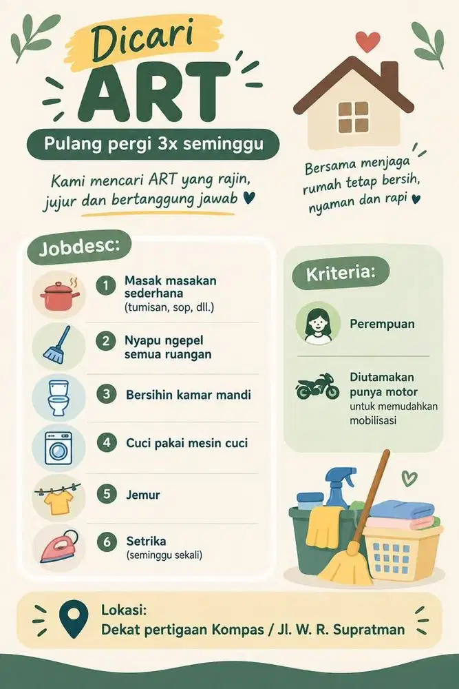 Dicari ART PP 3x/Seminggu