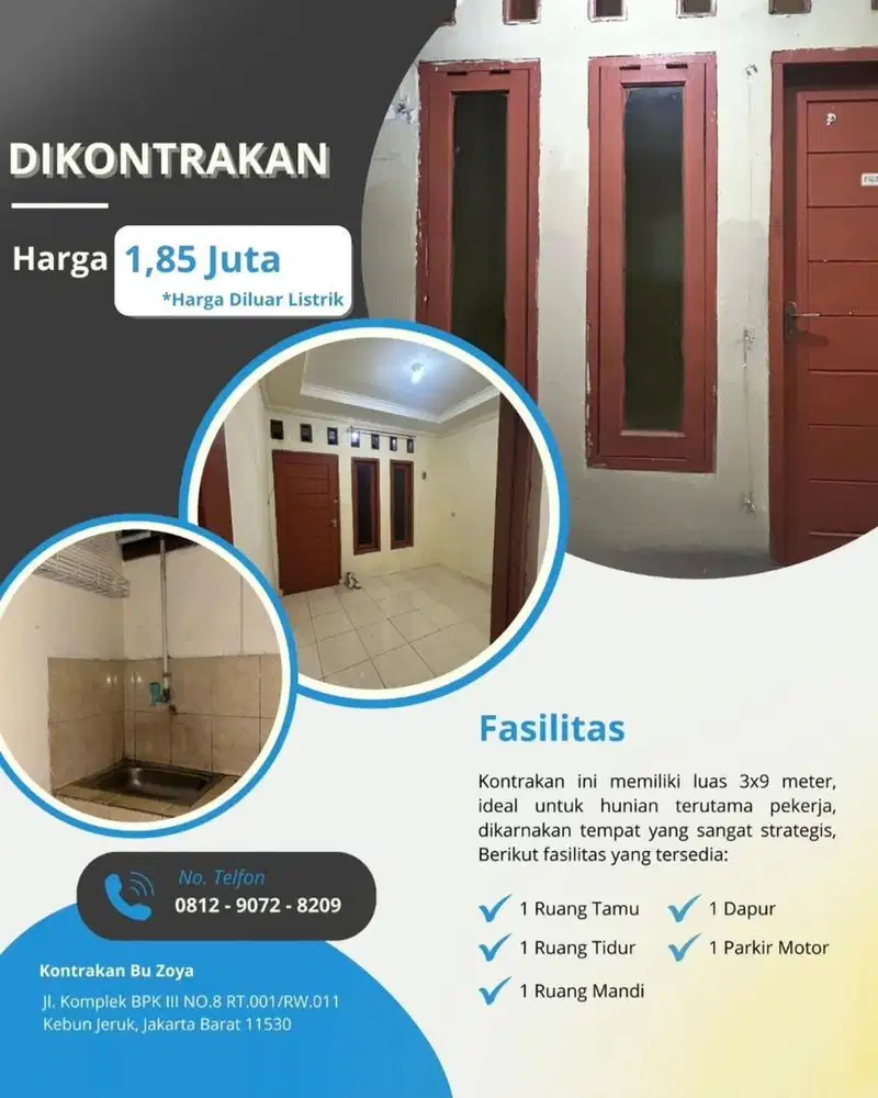 Dikontrakan/Disewa Rumah 3 Petak