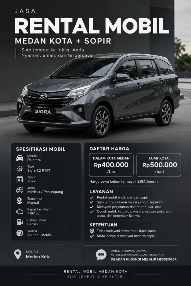 JASA RENTAL MOBIL SIGRA DAN SUPIR