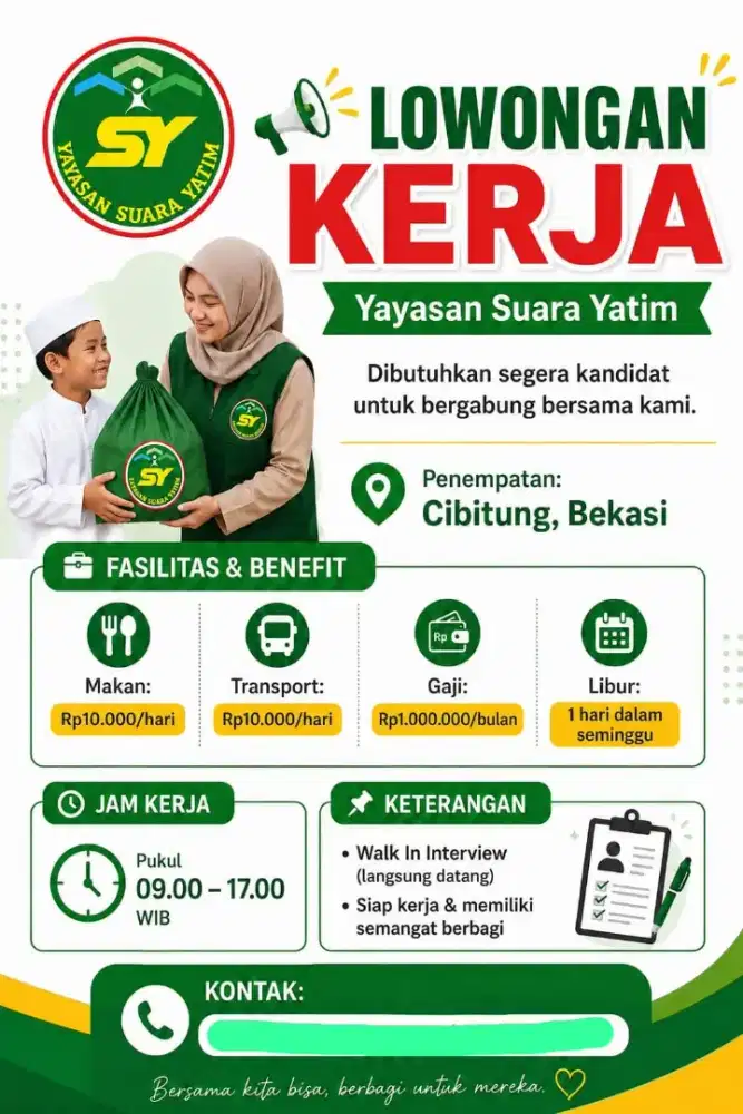 Lowongan kerja admin yayasan suara yatim