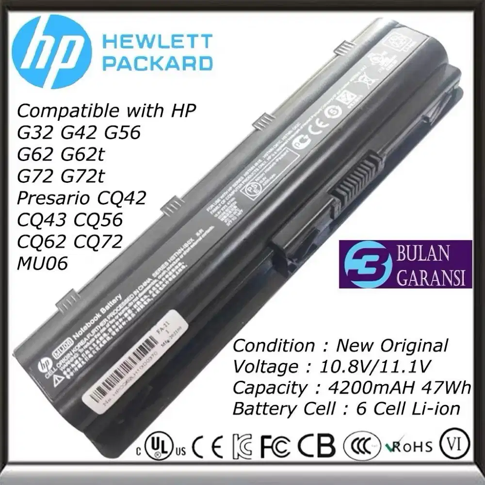 Baterai Laptop HP Pavilion G4 G6 G7