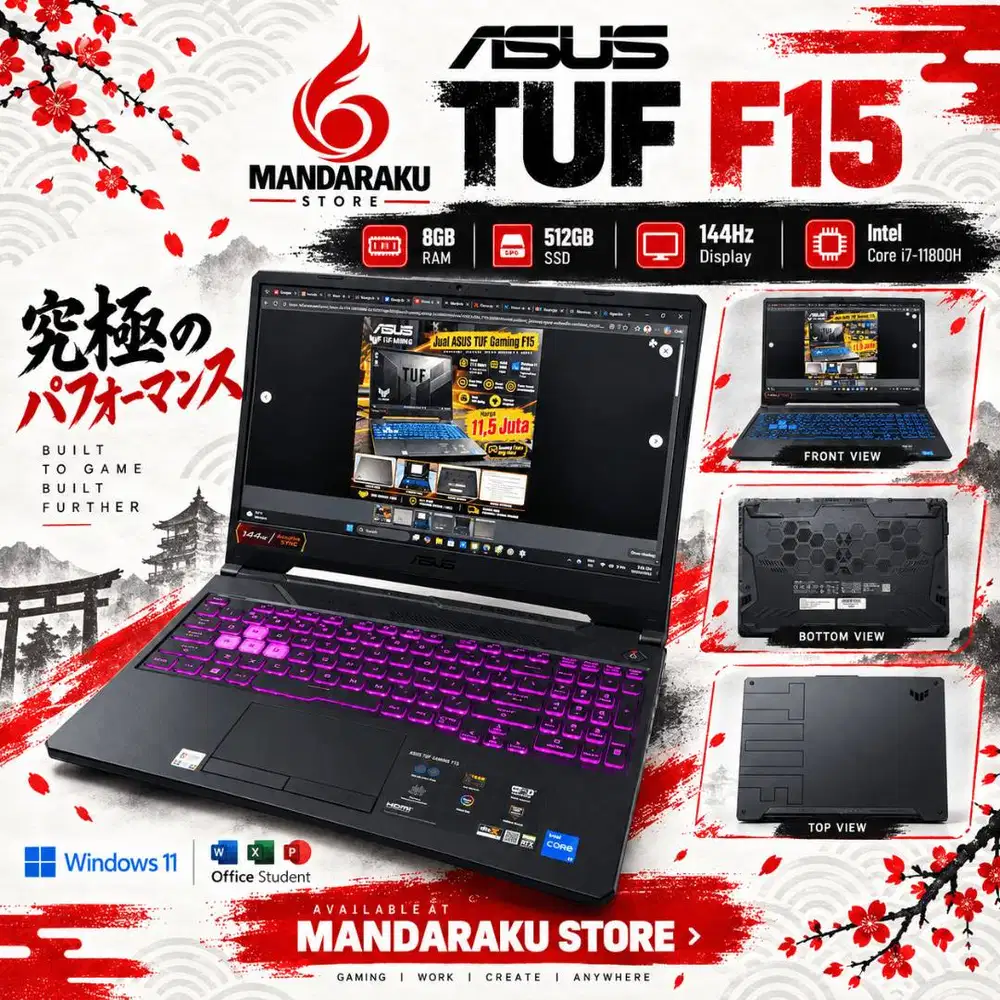 ASUS TUF Gaming F15 FX506HC i5 Gen 11 RTX 3050 8GB 512GB SSD Mulus