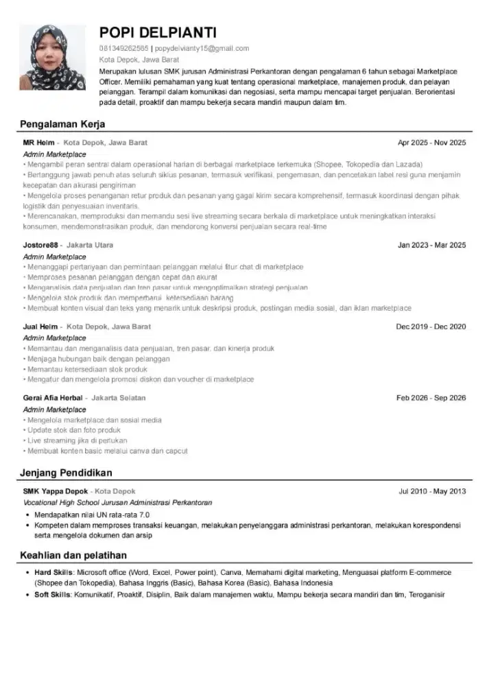 Admin E-Commerce & Host Live(BukanLoker)