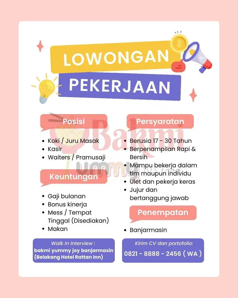 LOWONGAN KERJA LOKER JURU MASAK BANJARMASIN