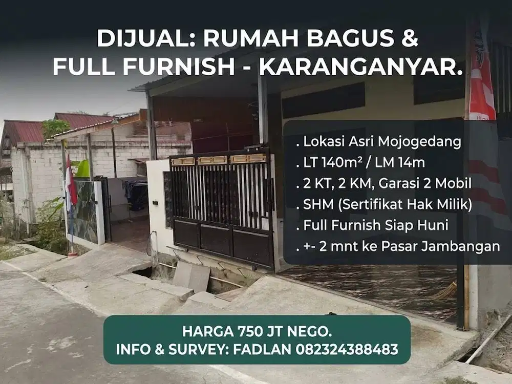 RUMAH SIAP HUNI FULL FURNISHED DI MOJOGEDANG KARANGANYAR
