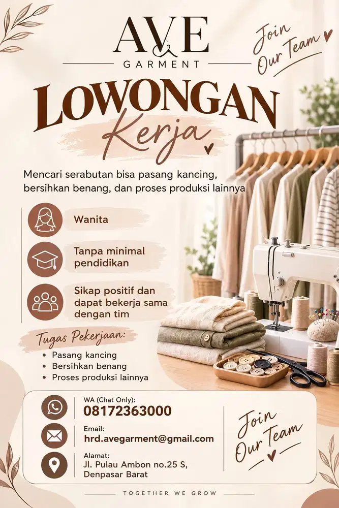 Dicari serabutan untuk produksi baju