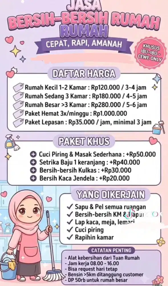 Terima jasa panggilan bebenah rumah dan cuci setrika baju