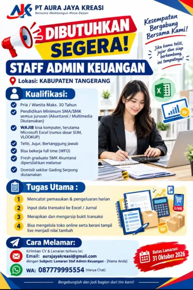 DIBUTUHKAN SEGERA STAFF ADMIN/KEUANGAN