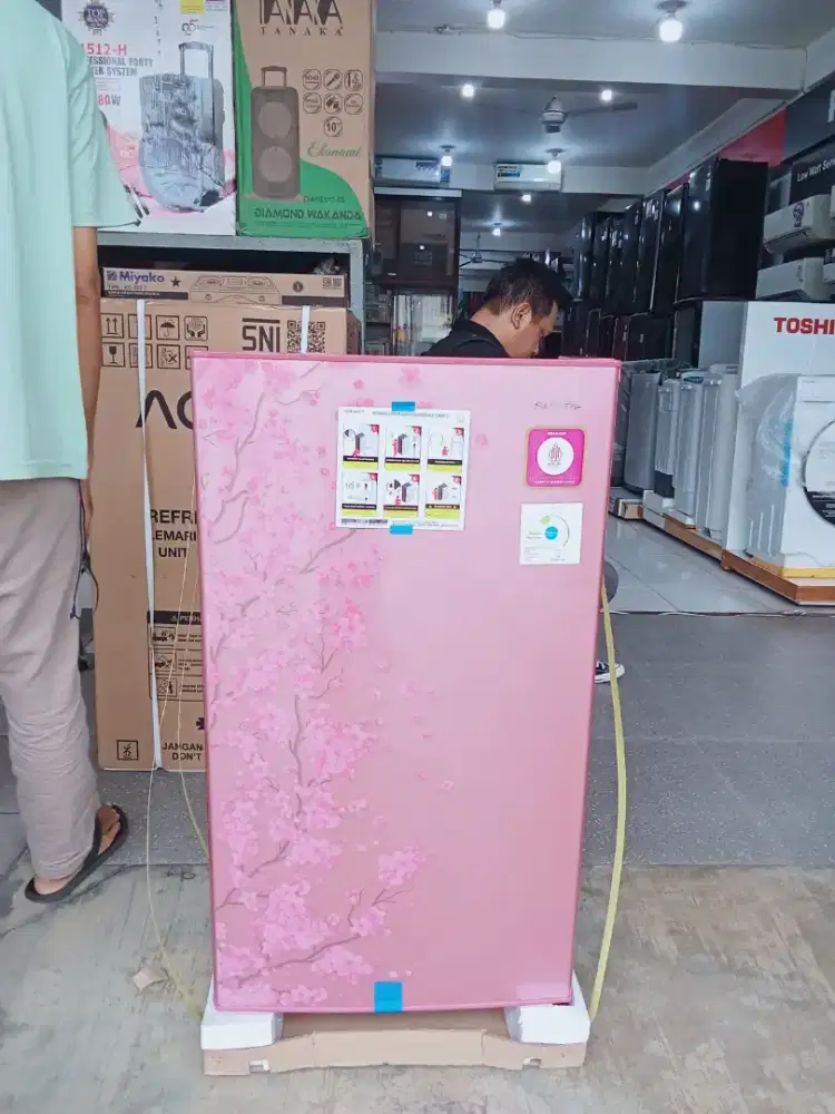 Kulkas SHARP 1 Pintu Pink Motif Bunga
