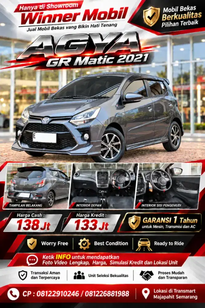 Garansi 1 Th, 2021 Agya GR Matic, KM 30 rb, Pajak Panjang, Terawat