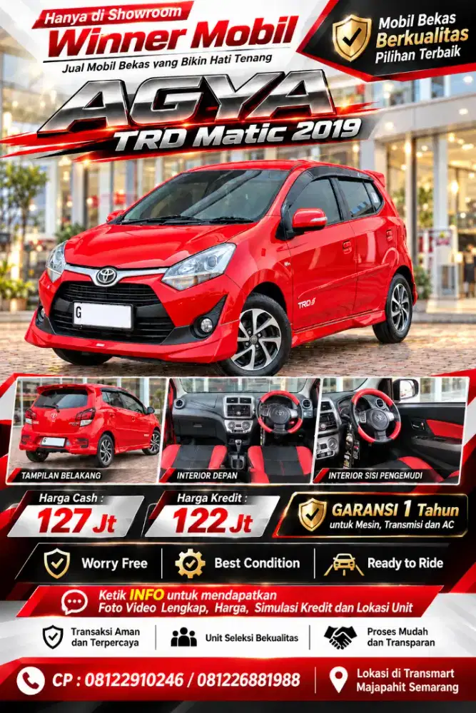 Garansi 1 Th, 2019 Agya TRD Matic, KM 49rb, Pajak Panjang, Istimewa