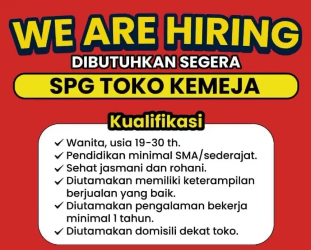 Lowongan kerja Khusus Wanita Usia 20-25 Tahun