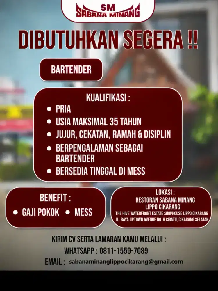 Lowongan Bar Restoran Sabana Minang Lippo Cikarang